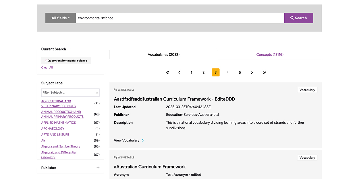 Screenshot of the RVA browsing interface